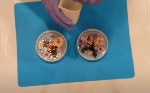 Pour resin on top of flowers