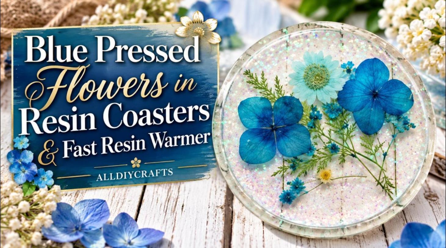 Blue pressed flower resin coasters DIY resin art tutorial
