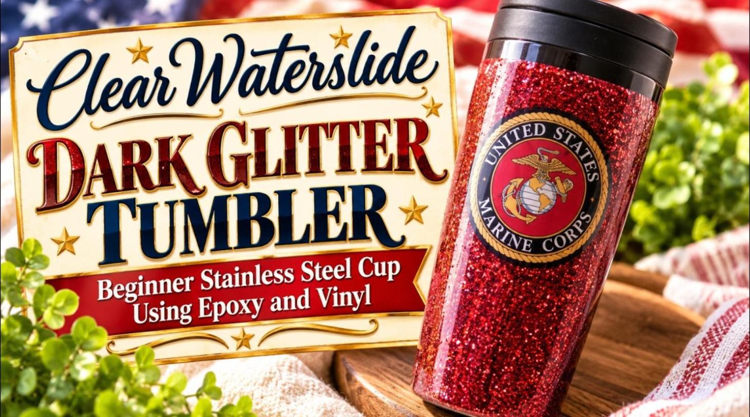 Clear waterslide on a dark glitter tumbler tutorial