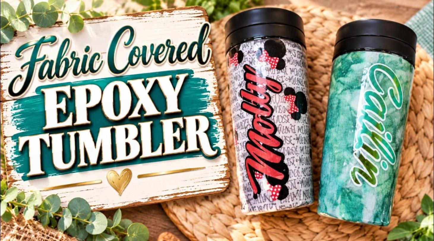 Fabric covered tumbler with holographic vinyl name and epoxy