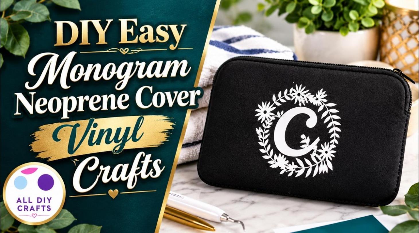 DIY monogram neoprene cover with heat transfer vinyl and Cricut