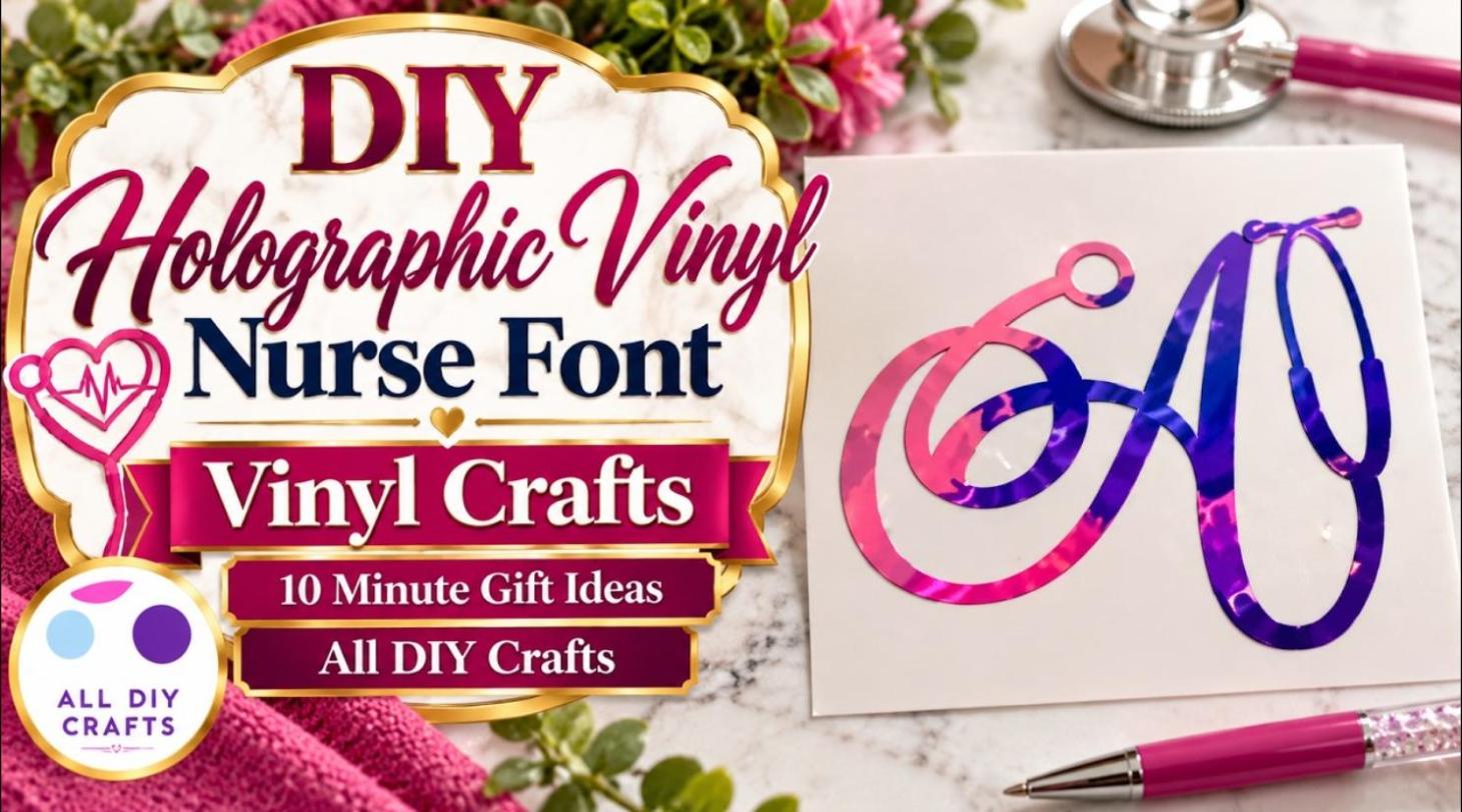 Nurse font monogram made with Cricut holographic vinyl