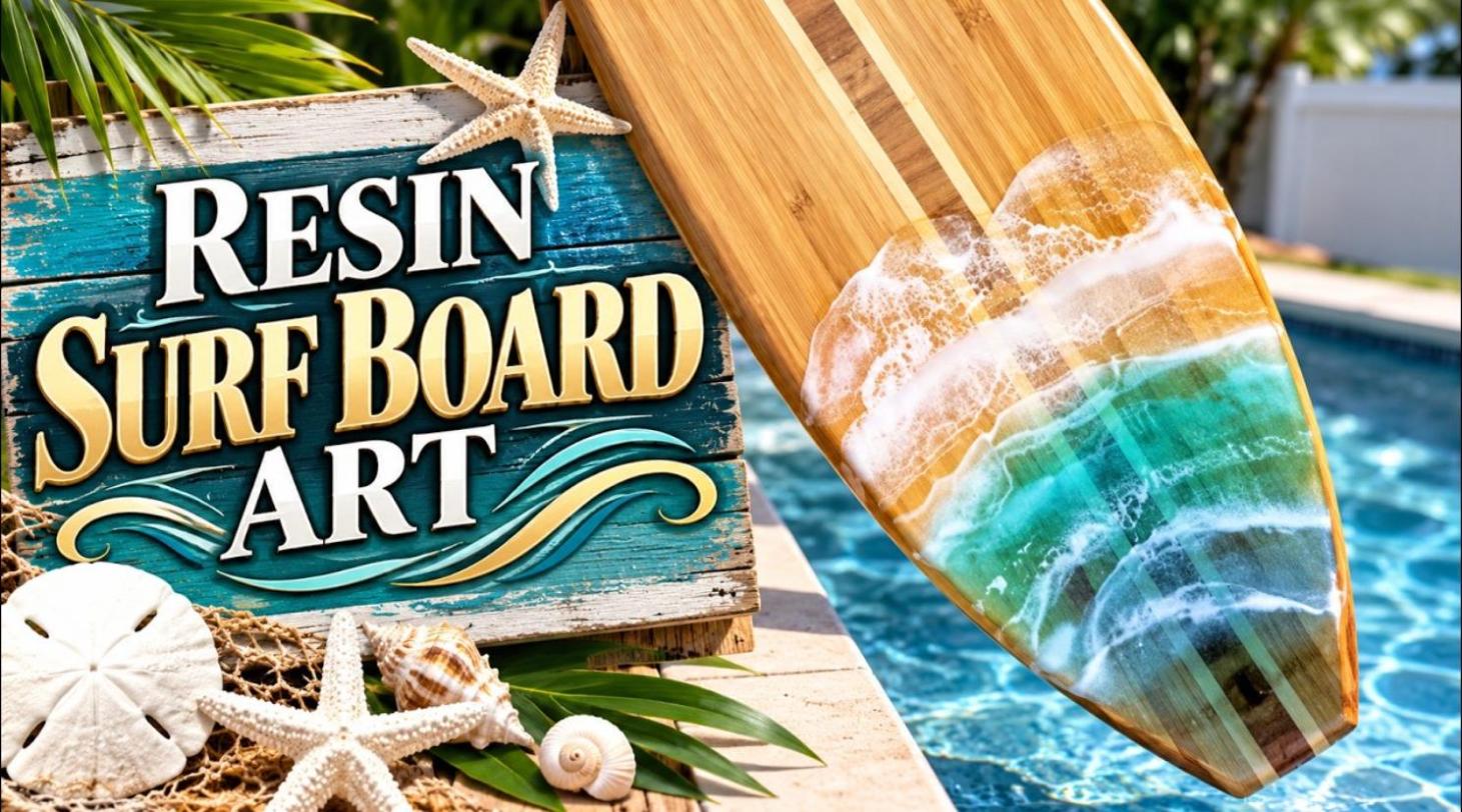 Resin art surfboard ocean waves epoxy tutorial for beginners