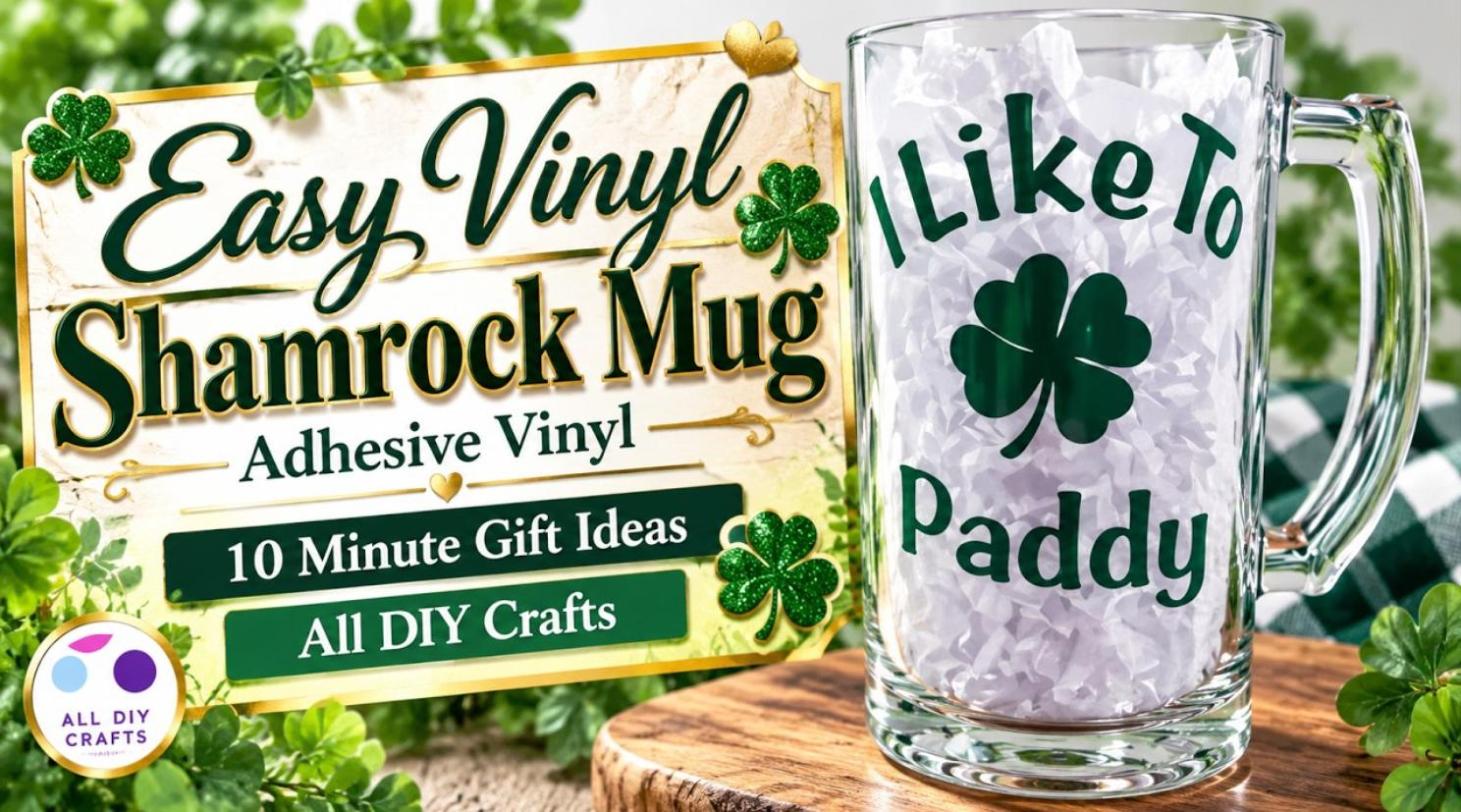 St. Patricks Day glass mug decorated with Cricut adhesive vinyl