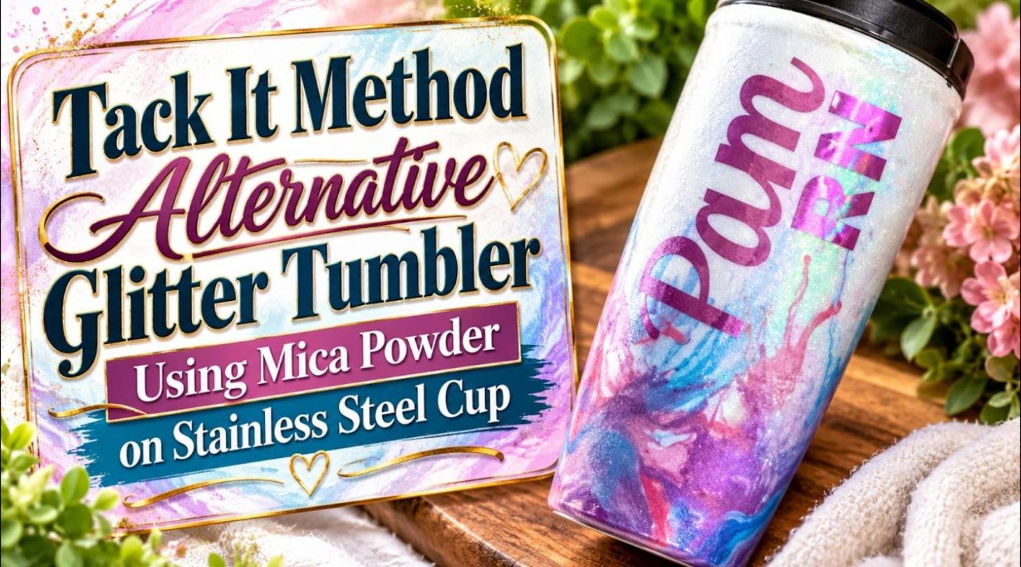 Tack It alternative glitter tumbler with mica powder design