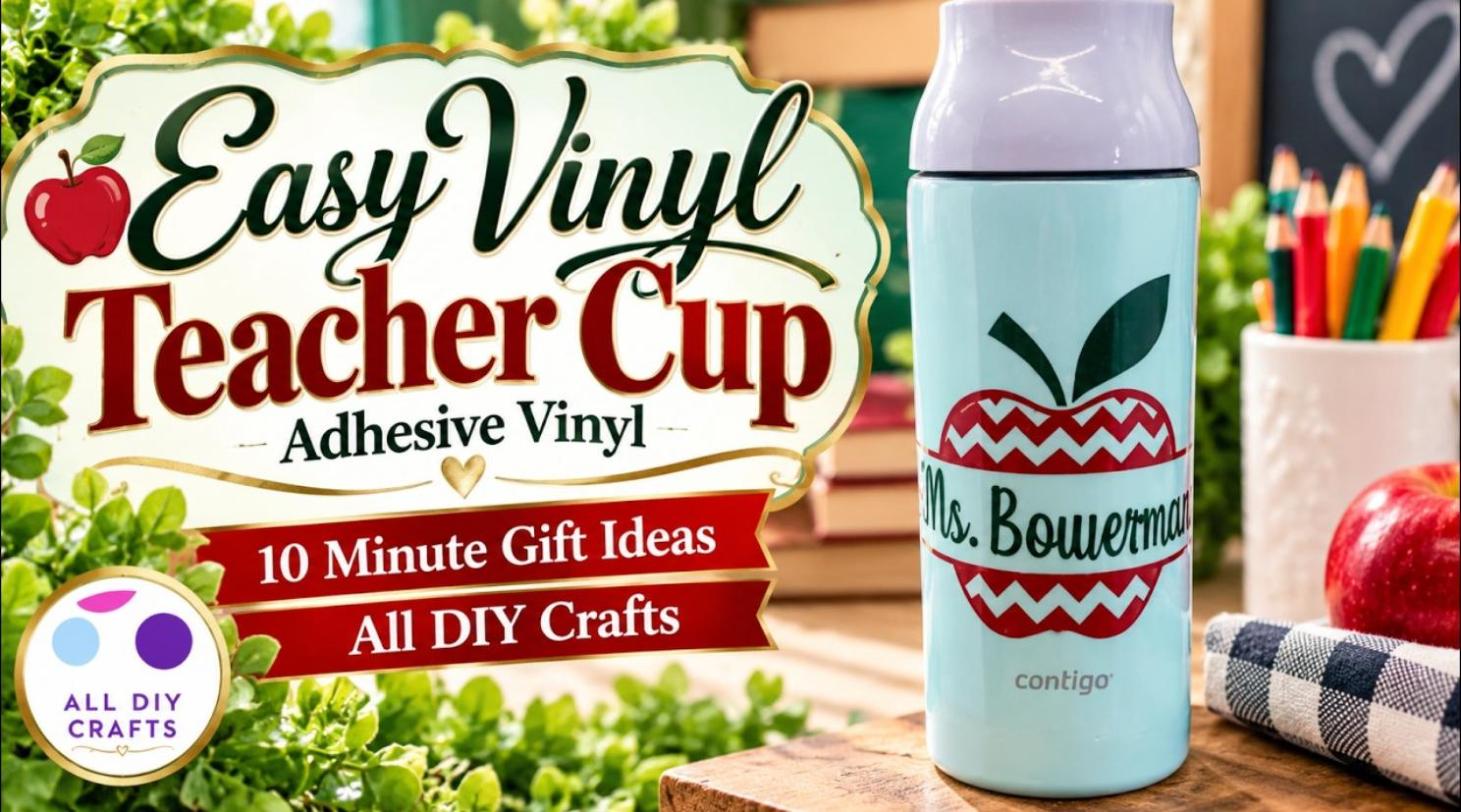 Personalized teacher gift cup with apple chevron Cricut vinyl decal